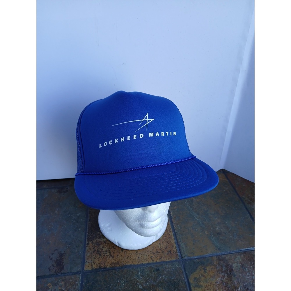 Vintage Lockheed Martin Aerospace Trucker Hat Blue Snapback Mesh Cap 90s